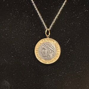 Italian Gold and Silver Coin Pendant Necklace on a .925 Chain.